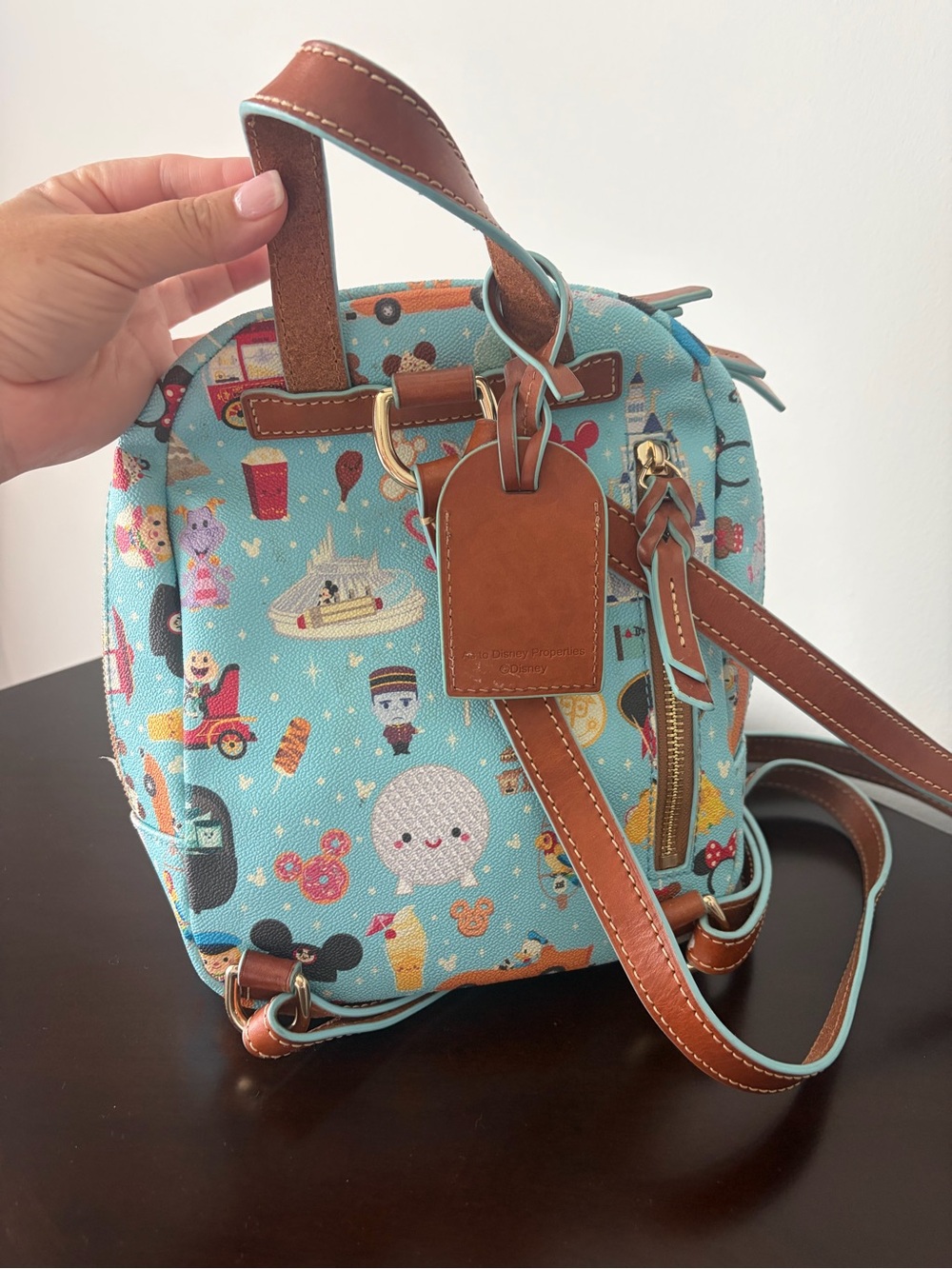 Dooney & Bourke Red Interior Mini Backpack with Light Blue Trim - Picture 3 of 7